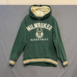 Milwaukee Bucks Hoodie Mens Medium Green Distressed Faded Pullover Sweatshirt